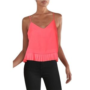 NEW French Connection Pleated Pink V Neck Crop Tank Top Blouse Size Medium